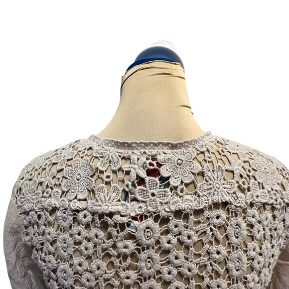 Johnny Was Embroidered Eyelet Lace Dress Pale Grey Cottage S - Picture 13 of 13